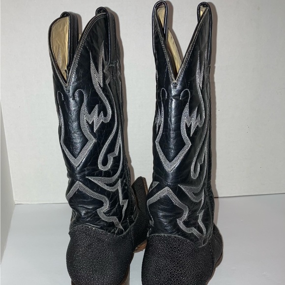 Vintage Western Cowboy Boots Pointy Toes Heels Men's Black Size 7 Conya Leon - Picture 6 of 16